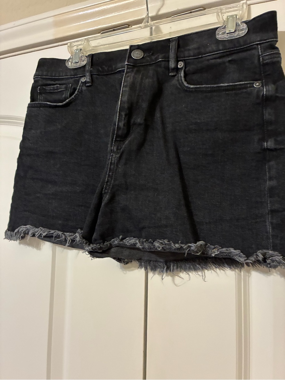 LOFT Black Frayed-Hem Denim Shorts